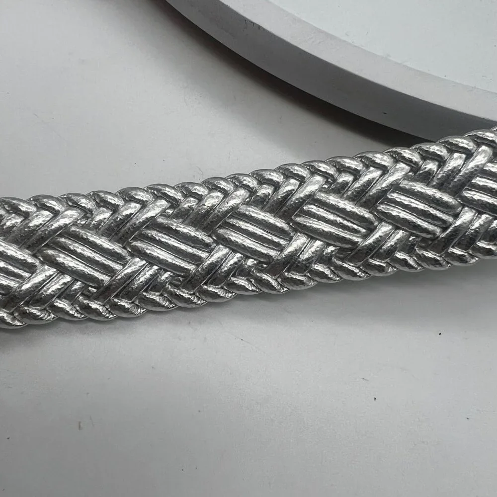 Vtg Metallic Silver Braided Leather‎ Belt Woven Buckle Design Women Size Small
